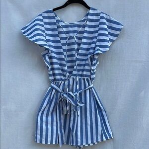 SHEIN Blue and White Striped Romper